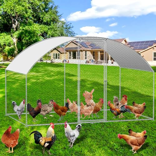 Fiqops Hühnerstall Freilaufgehege 3x2x2m, Verzinkter Stahl Hühnerhaus Geflügelstall, Dome Roof mit Schloss und Wasserdichtes PE-Farbtuch, für Hühnerkäfig Vogelkäfig Kleintiere Pflanzen