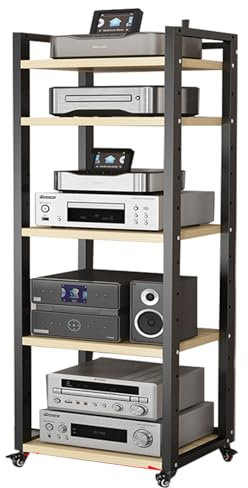 WJFTODAY Printer Stand，5 Shelf Audio Stereo Rack/Media Storage Cabinet, Portable Audio Equipment Rolling Cart Rack 20 24 Inch Wide, Height Adjustable Modern AV Cabinet with 360° Universal Wheel(Color