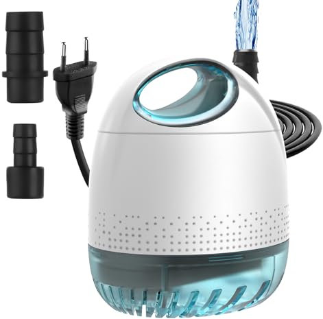 BAITAI Tauchpumpe (800L/H, 12W, Durchflussregelbar), Ultraleise Wasserpumpe mit 2m Netzkabel, 2 Düsen für Aquarium, Teich, Brunnen, Wasserspiele, Hydroponik, Pool & mehr