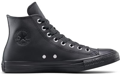 Converse Unisex Adult Chuck Taylor All Star Leather Water Repellant High Top Sneaker, Black/Black/Black, 12.5 Women/10.5 Men