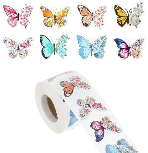 500 Blumen & Schmetterlinge Blumenaufkleber für Kinder, DIY Papier Tape Stickers, Verschiedene Sticker Schmetterlinge Blumen für DIY Handwerk Scrapbooking, 2,5-3 cm Größe