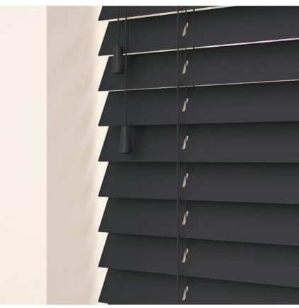 50mm Slat Slate Grey Real Wood Venetian Blind With Strings 120cm Drop