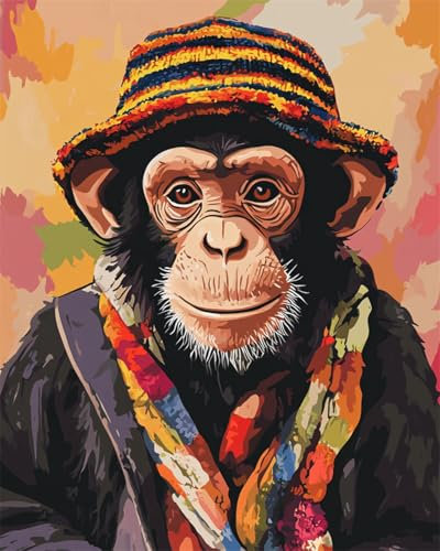Taxpy DIY Peinture Numero Adulte（Cadre DIY Singe De Dessin Animé En Vêtements Kit De Peinture À L'Huile Sur Toile Peinture Par Numéro Décoration Murale De Bureau À Domicile Vintage 50x70cm
