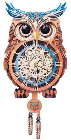 3D Eule Puzzle Uhr - Holzmodellbausatz für Erwachsene, römische Ziffern Wanduhr mit lautlosem Uhrwerk, kreative Wohnkultur & STEM Geschenk für Heimwerker