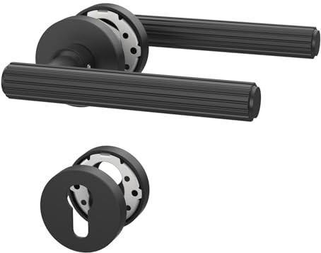 Amerdeco Maniglia per Porta Nera in Alluminio – Set PZ per Porta Blindata, Maniglia Porta Blindata Elegante