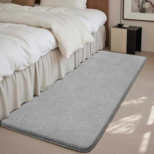 Sour Lemon Teppiche, Wohnzimmer, 60 x 200 cm, grauer, zotteliger flauschiger Nachtteppich, Kurzflor-Teppich, weicher Läufer, rutschfest, waschbar, moderner Bodenteppich, für Kinderzimmer, Schlafzimmer
