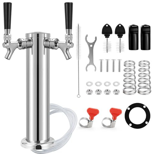 Bier-Kegerator-Turm mit zwei Zapfhähnen – 7,6 cm großer Bierfass-Kegerator-Zapfhahn, Kegerator-Teile mit vormontierten Leitungen, Zapfturm-Zapfanlage aus Edelstahl mit selbstschließendem Messinghahn