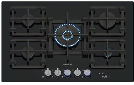 Siemens ER7A6RH40 iQ700 Piano cottura a gas, 75 cm, tecnologia stepFlame cookConnect, cappa automatica intelligente, display digitale, bavaglio in metallo rimovibile, vetro temperato, Home Connect