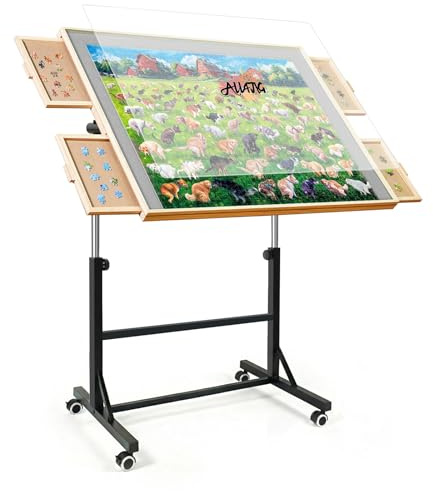 ALL4JIG 2000 Teile Puzzletisch mit Beinen und Rädern, Puzzletisch aus Holz mit 4 Schubladen & Abdeckung, verbesserte Stabilität & optimiertes leichtes Design, Puzzles für Erwachsene