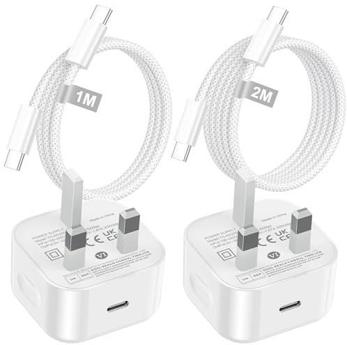 2Pack iPhone 15 16 17 Fast Charger Plug and Cable, 20W USB C Charger Plug with 1M+2M USB C Cable for iPhone 17 16 Pro/16 Pro Max/16e/17Air/15 Pro/15 Plus, iPad Pro/Air/Mini, USBC Plug UK Power Adapter