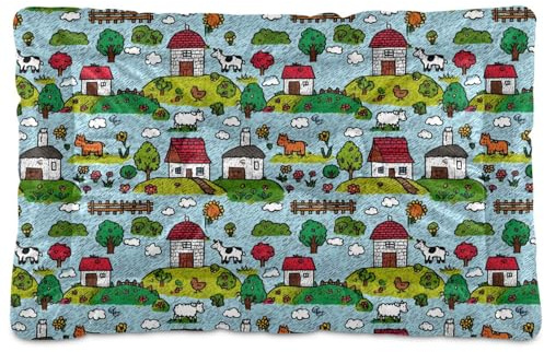 siphylline HDrawn Hundebett-Matte mit Bauernhoftiermotiv, weich, bequem, rutschfeste Unterseite, Hundekäfig-Matte für große, mittelgroße und kleine Hunde, 61 x 45,7 cm