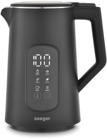 Seeger Wasserkocher 1,7L mit Temperatureinstellung 40-100°C | BPA Frei, LED Digitale Temperaturanzeige, Teekanne, Warmhaltefunktion