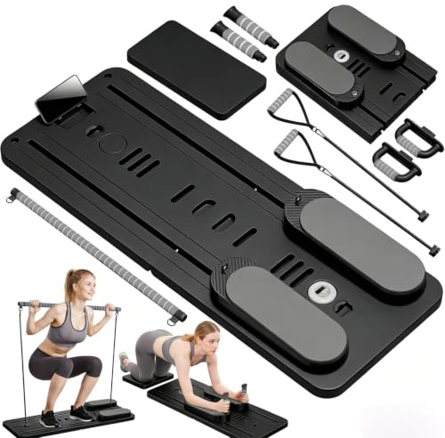 SOFTHOM Pilates Reformer Maison, Pilates Board Pliable, 2026 Version Améliorée Kit Pilates Multifonction avec Bandes de Résistance/Barre de Pilates/Rebond Automatique