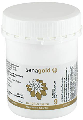 Senagold Schüssler Salze Nr. 9 – Natrium phosphoricum D6 – 1000 Tabletten – Das Salz des Stoffwechsels – gluten- & alkoholfrei – hergestellt nach Homöopathischem Arzneibuch in Deutschland