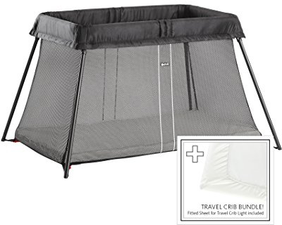 BabyBjörn Travel Crib Light + Fitted Sheet, Black