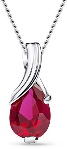 MIORE – Gold Kette Damen mit 0.92 Ct Rubin in Tropfen-Form – filigrane Halskette aus 9 Karat Weißgold (375) mit rotem Edelstein Anhänger – Goldkette mit Schmuckbox zum Verschenken (45 cm)