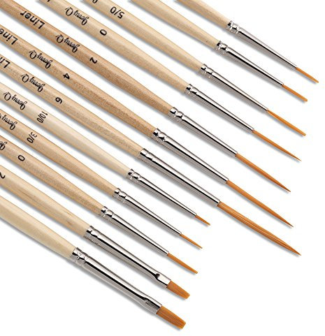 Jerry Q Art 12 Pcs Detail Paint Brushes, Golden Synthetic Hair, High Performance for Oil, Acrylic and Watercolor JQ-503