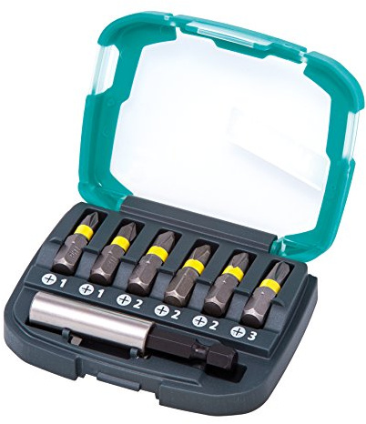 wolfcraft Bit-Box Kreuzschlitz (PH 1-3), 7-tlg. I 2976000 I 6 Solid-Bits in verschiedenen Größen, inkl. Bithalter