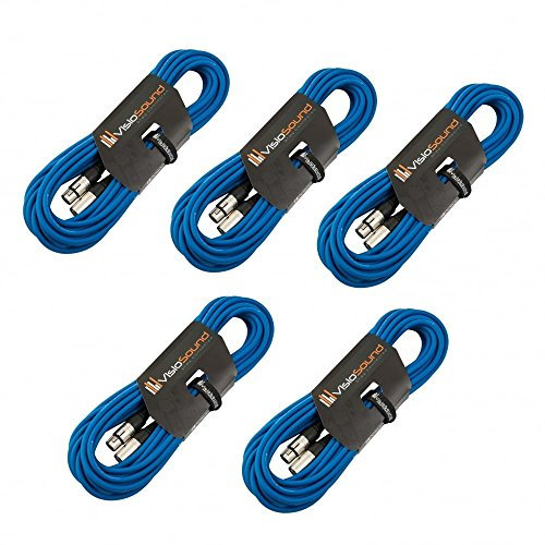 5 x 10m Male to Female XLR Mic Leads/Balanced Microphone Cables / 8 Colours/Multi-Packs Blue