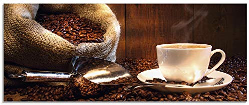 ARTland Wanddeko Glasbilder Wandbild Glas Bild einteilig 125x50 cm Querformat Kaffee Cafe Coffee Cappucino Kaffeebohnen Kaffeetasse Rösterei S6BV