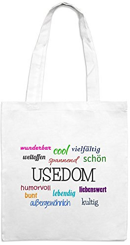 Jutebeutel mit Stadtnamen Usedom - Motiv Positive Eigenschaften - Farbe weiß – Stoffbeutel, Jutesack, Hipster, Beutel