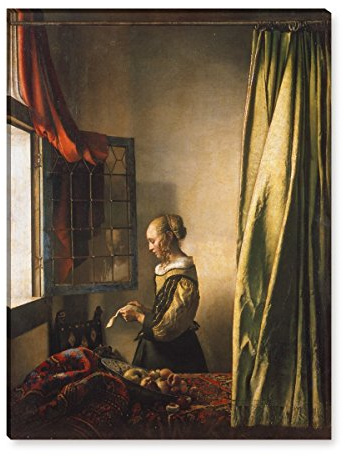 Wandkings Leinwandbilder von Jan Vermeer - Wähle ein Motiv & Größe: Die Briefleserin am offenen Fenster - 30 x 40 cm