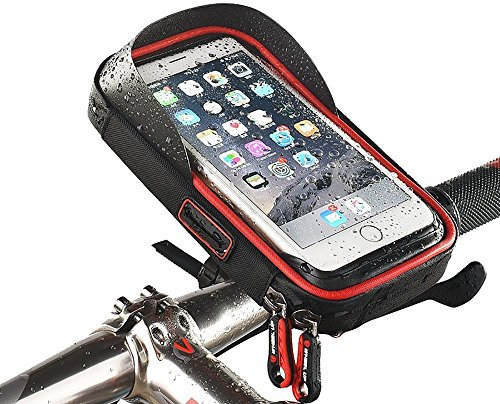 MOOZO Fahrrad-Lenkertasche, universelle wasserdichte Handy-Tasche für Fahrrad- und Motorradlenker, 360 Grad drehbar, für iPhone, Samsung, HTC, LG Smartphones bis zu 15,2 cm (6 Zoll) (schwarz und rot)