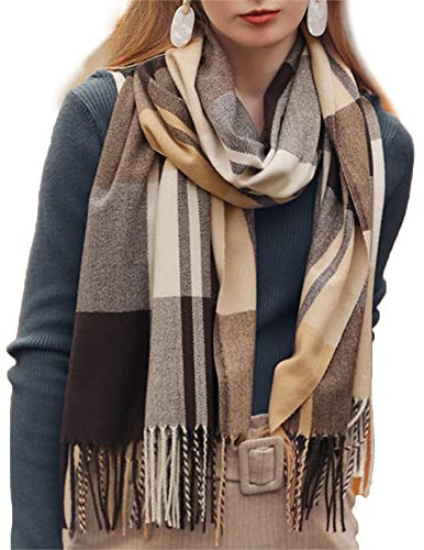 Bakicey Damen Schal XXL Warm Weich Strickschal Karo Winterschal Herbstschal Wolleschal Frauen Deckenschal Halstuch Scarf Poncho Cape, C, 3XL