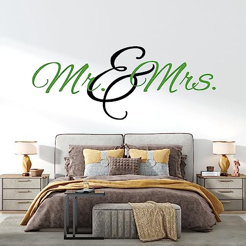 Mr & Mrs Monogramm Wandtattoo für das Schlafzimmer (2 Farben) [Grass]