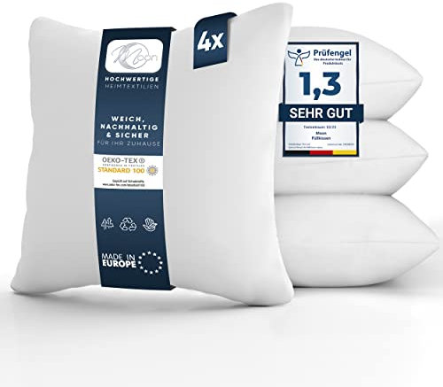 MOON 4er Pack Nonwoven Füllkissen, Innenkissen, Sofakissen ca. 45x45cm - 370g mit gekräuselter Hohlfaser (fest)