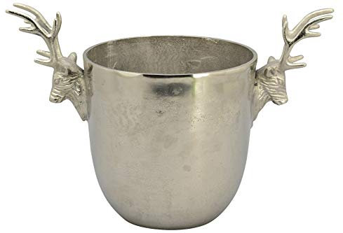 klassischer eleganter Champagnerkühler Sektkühler Flaschenkühler rund Aluminium poliert mit Hirschköpfen