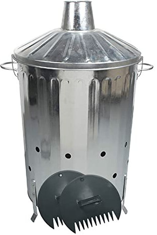 simpaoutdoor Large Galvanised Incinerator Bin 90 Litre and Large Plastic Leaf Grabber Set.