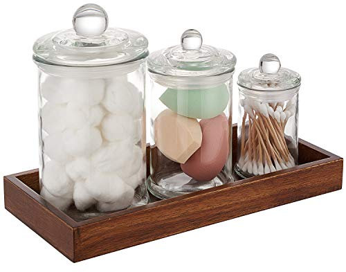 KMwares Apothekergläser-Set, klein, transparent, Premium-Qualität, mit Deckeln, Kosmetik-Organizer, Behälter für Wattebällchen, Make-up-Schwämme, Badesalz, Q-Tips (transparent)