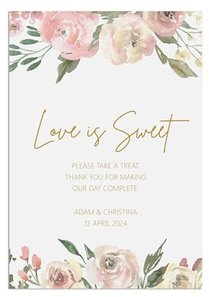 PMPrinted Blush Floral A5, A4 Or A3, Love Is Sweet, Wedding Sign, Personalised