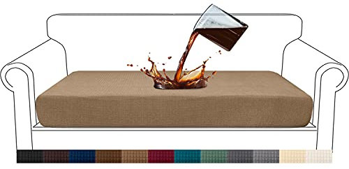 Granbest Premium Wasserdicht Sofa Sitzkissenbezug, High Stretch Jacquard Sitzkissenschutz Sofasitzbezug für Couch (3 Sitzer, Kamel)