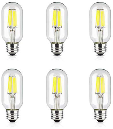 HUAMu T45 LED Glühbirne E27 Edison Lampe ersetzt 60 Watt, 6W, 600 Lumen, 6500K kaltesWeiß, LED Kerzen Filament Fadenlampe, 220V AC, für Hängelampe Wandleuchte Pendelleuchte 6er Pack