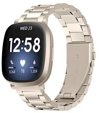 Tencloud Armbänder Kompatibel mit Fitbit Versa 3/Sense Armband, Metall Edelstahl Armband Business Band für Damen Herren (Gold)