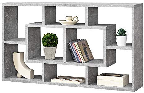 Mensola da Parete a Forma Rettangolare con 8 Scomparti 85 x 16 x 48 cm Scaffale Pensile con Ripiani Portaoggetti Libreria - Effetto Cemento