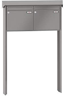 RENZ/Prisma / 2er Freistehende Briefkastenanlage Standbriefkasten/RAL-Farbe 9007 Volumen 1/zum Einbetonieren/Dein-Briefkasten.de