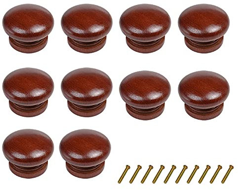 10 runde Schubladenknöpfe aus Holz, rot-braun, pilzförmig, für Küchenschränke, Möbel, Kommode, Schrank, Schubladen, Griffe, Hardware für Küchenschränke, Möbel, Kommode, Schrank, Schubladen, Knöpfe