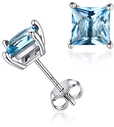 ChicSilver 925 Silber Damen Ohrstecker mit Zirkonia Frauen Mädchen Quadrat Ohrstecker mit hellblauen Geburssteine Paar Ohrstecker für Valentinstag Geburtstag