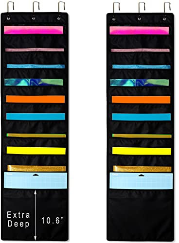 ZENXUS Hängender Organizer, 30,5 x 30,5 cm, Papieraufbewahrung, tiefe Tasche, Vinylhalter, für Karton, Scrapbook, Bastelpapier, Schnittmatte, 6 Türhaken im Lieferumfang enthalten, 2 Stück