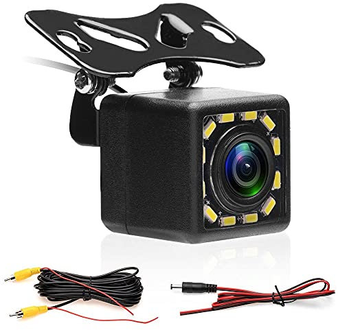 CAMECHO Car Reversing Camera with Super Night Vision IP68 Waterproof Rear View Camera 170° Wide Angle 12 LED Night Visions+6M Video Cable