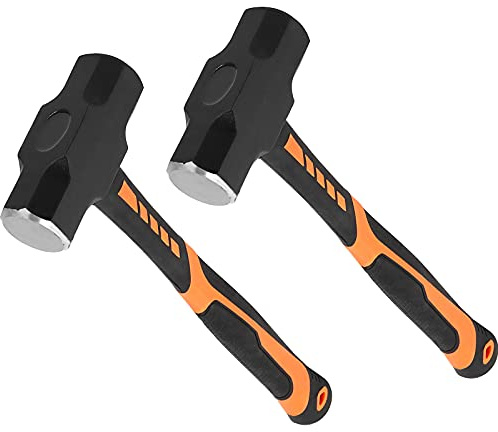 KOOMEDA 2 PCS 4lb Sledge Hammer, 14.5 Inch Drilling/Crack Hammer with Forged Steel Head and Shock Reduction Grip, Solid Construction for Demolition Work