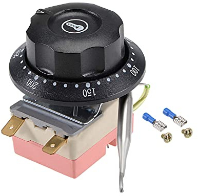 sourcing map NC 250V 16A 50-250C Temperatura Control Interruptor 0,7m | Capilar Termostato para Horno Refrigerador Calentador con 2 Tornillos y 2 Engarzados Terminales