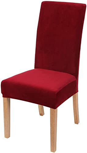 Homaxy Samt Stuhlhussen 6er Set, Abnehmbarer Waschbar stuhlbezug, Universal Moderne Stuhlbezüge, Elastische Stuhlüberzug, Weinrot