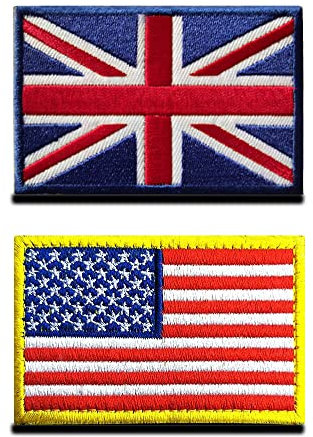 Zcketo 2 PCS Great British Union United Kingdom UK Patch and USA American Flag Hook and Loop Embroidered National Emblem Patch for Football Clothes Jersey Backpack Caps Travel Tactical
