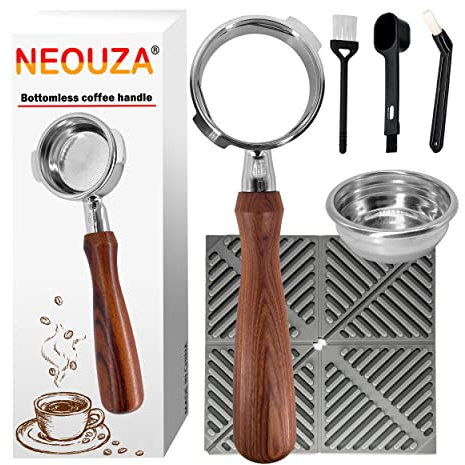 NEOUZA 58mm Bottomless Portafilter Set for Espresso Coffee Machine Compatible with GAGGIA Classic Pro 304 Stainless Steel Two Ears,Fillter Basket, Spoon,Tamper Mat,Brush