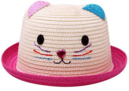 HUIFANG Sommer-Baby-Karikatur-Kind-atmungsaktiver Hut Sonnenhut für Kinder, Strandhut, umkehrbarer, atmungsaktiver Eimerhut,Strohhut scherzt Hut-Jungen-Mädchen-Hut-Kappe, Hot pink, M-L