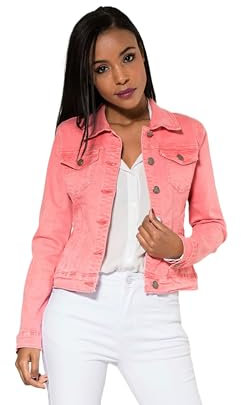 Nina Carter J212 Veste en jean slim pour femme - Veste stretch, colorée, avec col Kent, poches - Pour le printemps, l'été, la mi-saison, L